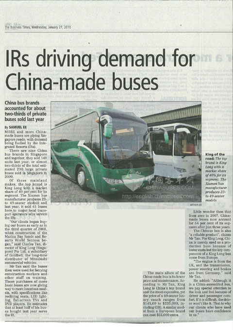 Kinglong Bus Highlights at Singaporean Market and Media