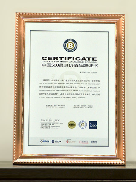 China's 500 Most Valuable Brands Certificate of the Year 2016